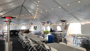large frame tent with heaters