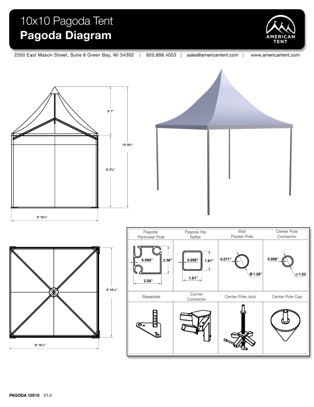 10x10 pagoda tent diagram