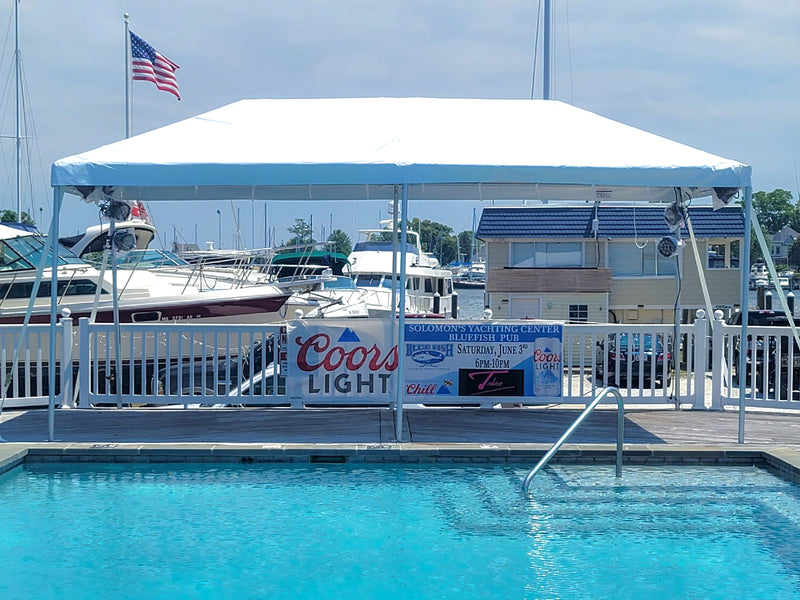 smoking tent next to pool