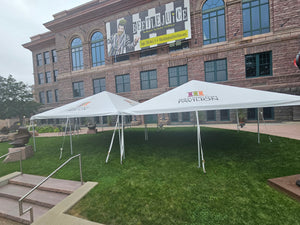 two frame tents with printed logo