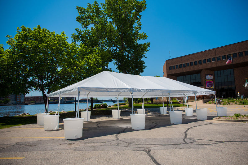 frame tent with ballasting system in parking