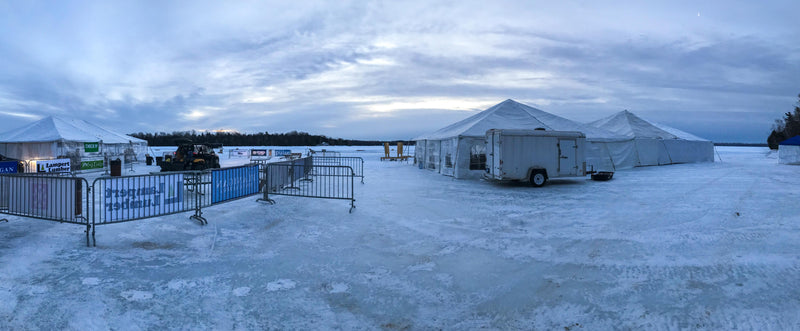 portable tent set up on variety of surfaces including ice