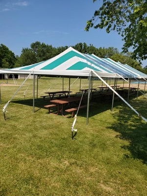 white and green stripe pole tent